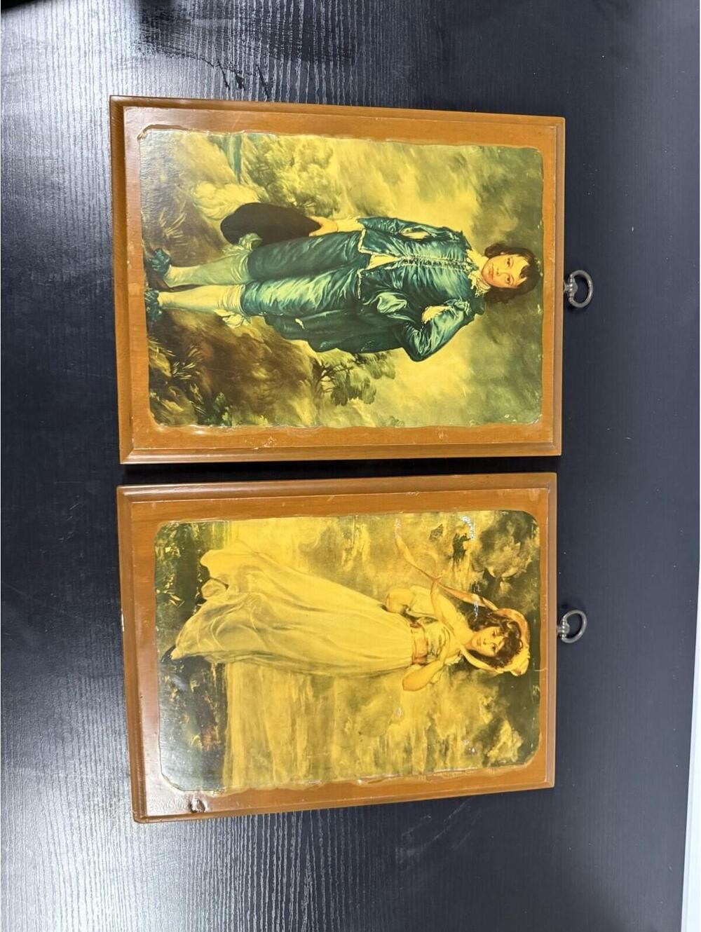 Vintage Romantic Portrait Wall Plaques Pair Colonial Victorian Style Wood Decor